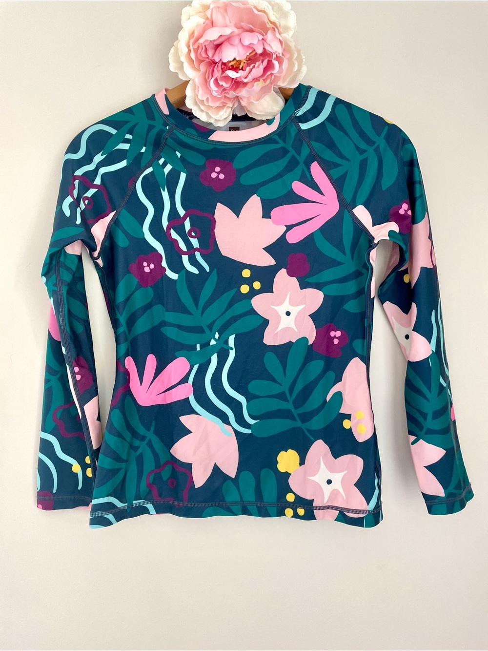 Tea Collection Girls Long Sleeve Floral Rashguard Swim Shirt Top Size 12